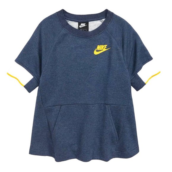 🆕 Nike Girls' Heather Blue & Yellow Sportswear Crewneck Pullover - Picture 1 of 8